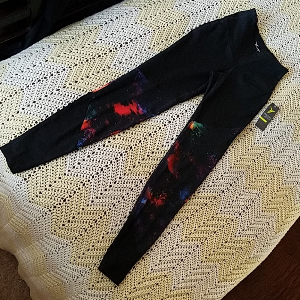 Black and Multi-color Workout Pants